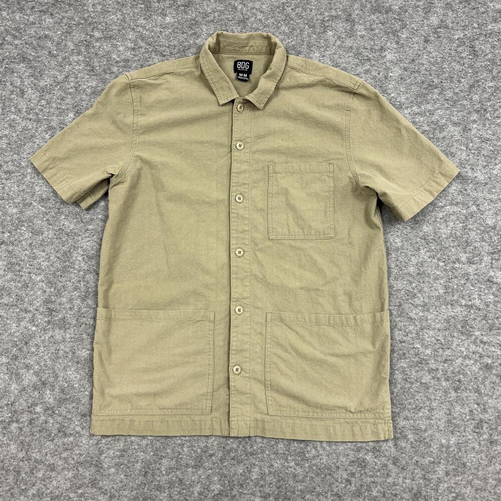 BDG Shirt Mens M Green Button Up Short Sleeve Relaxed Cotton Lightweight Casual